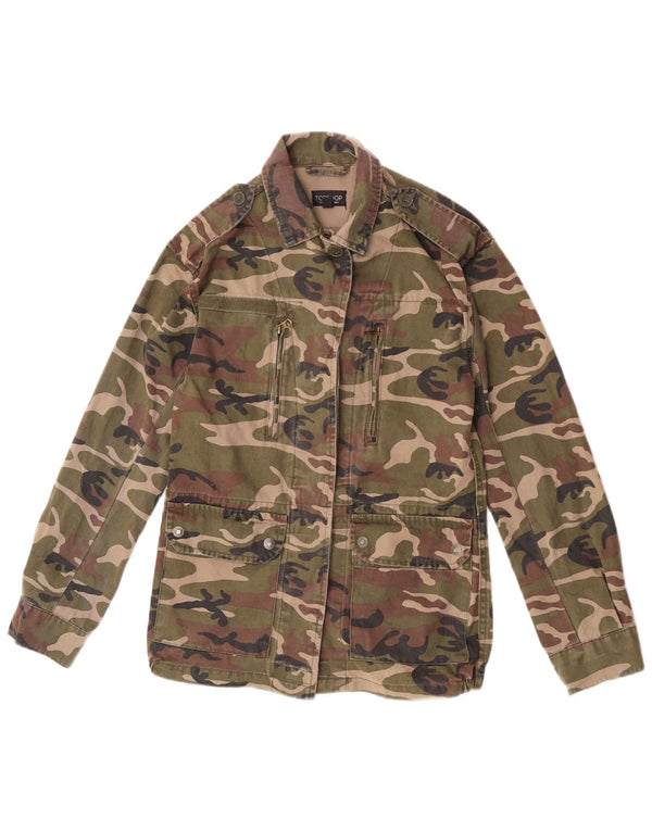 Jaqueta militar feminina Topshop UK 6 XS cáqui algodão camuflado