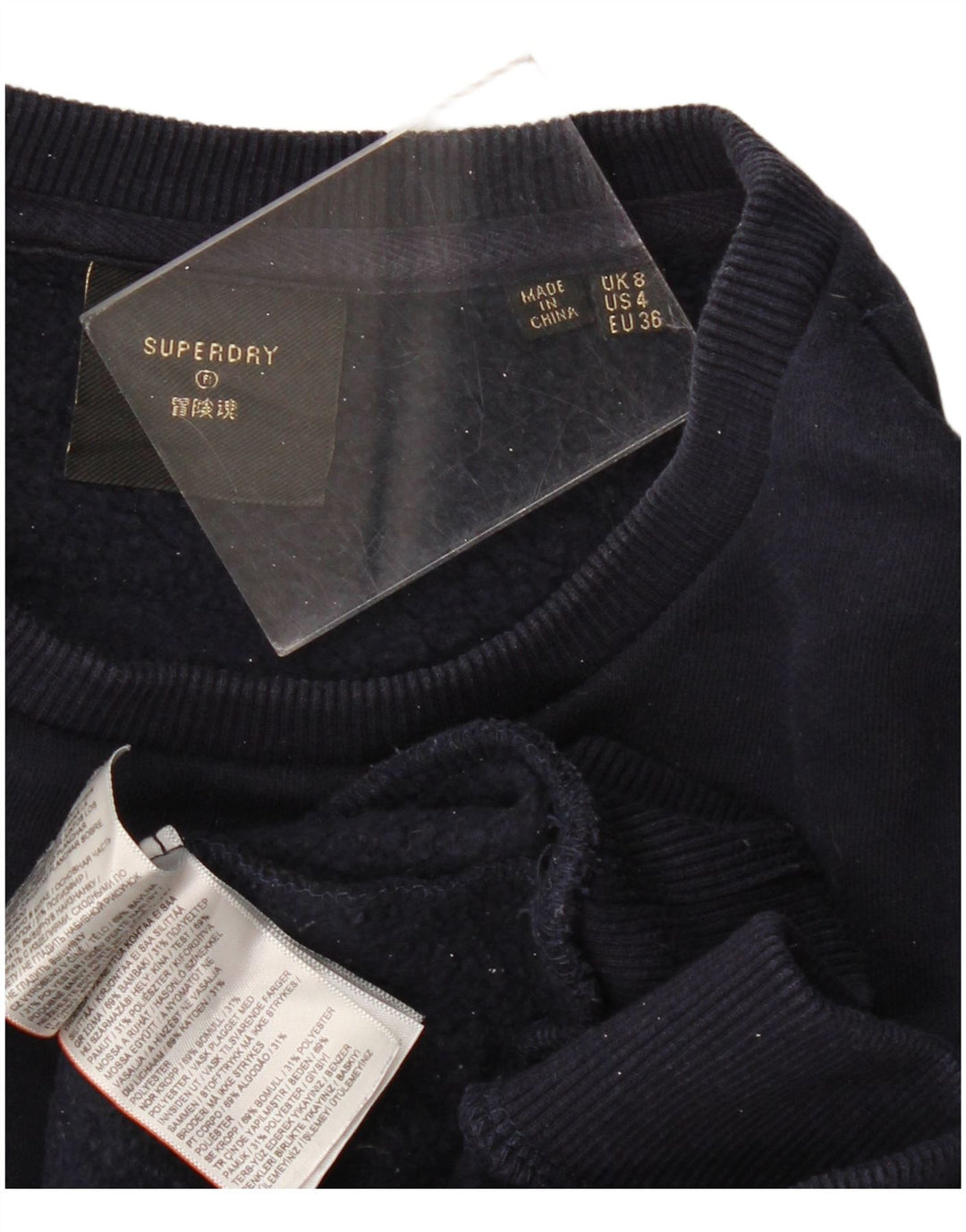 Damski sweter oversize SUPERDRY z grafiką UK 8, mały granatowy