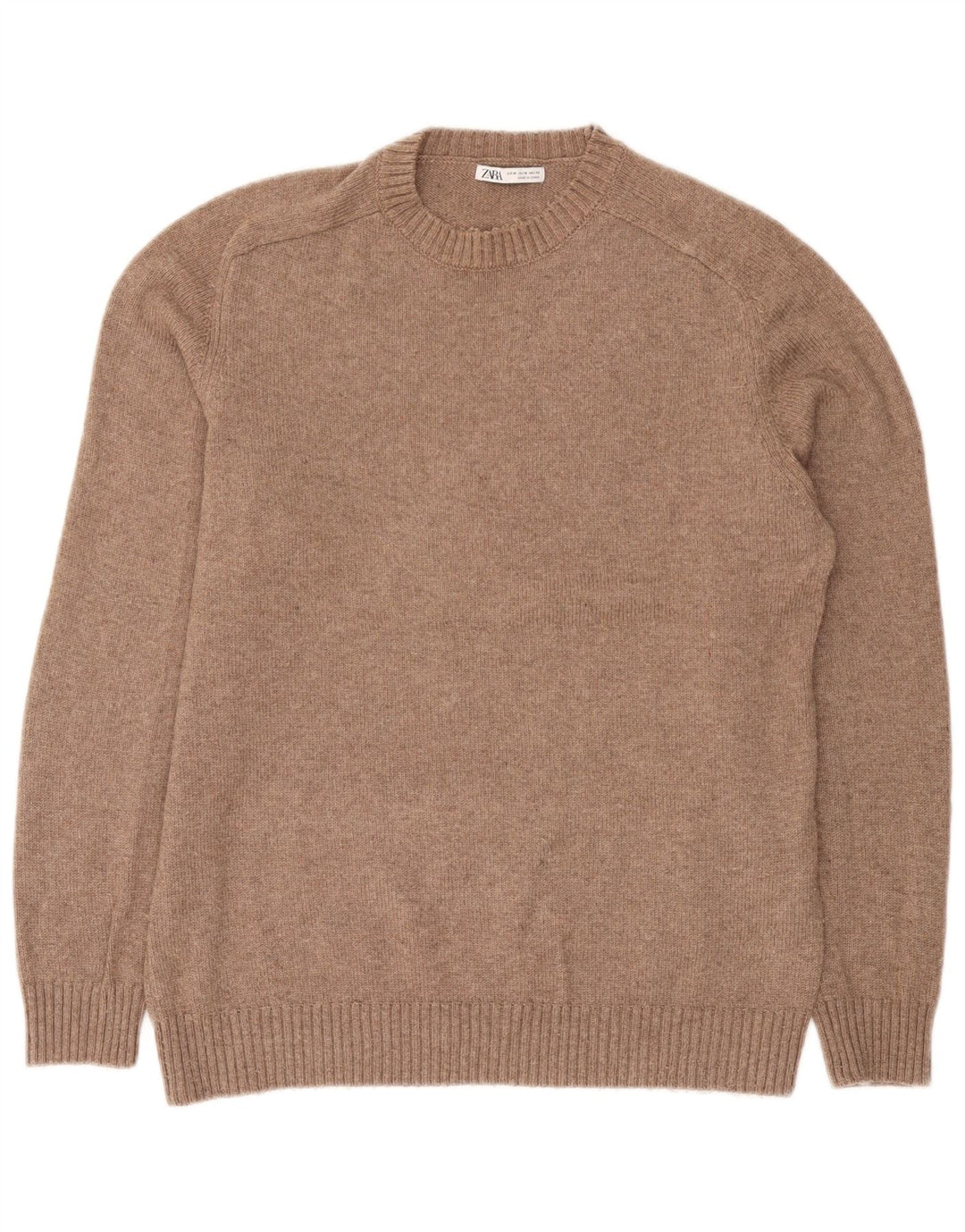 Zara Mens Crew Neck Jumper Sweater Medium Brown Polyester