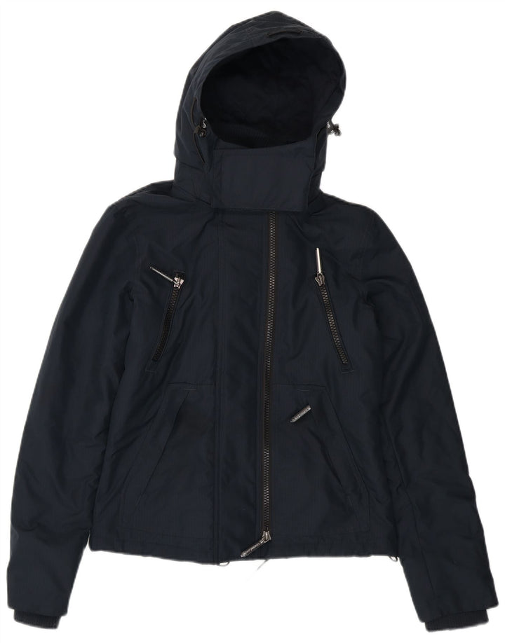 SUPERDRY Womens Graphic Hooded Windbreaker Jacket UK 8 Small Navy Blue