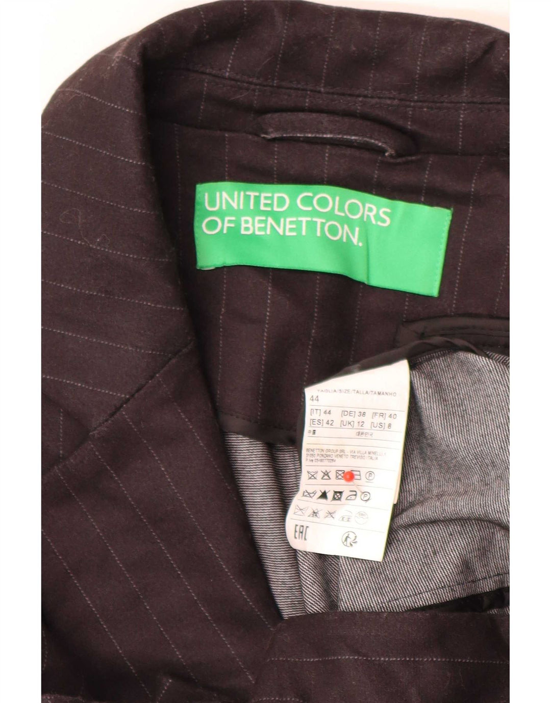 Benetton Chaqueta Americana De 1 Botón Para Mujer UK 42 Mediana Negra A Rayas Clásica