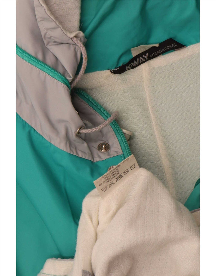 K-Way Mens Hooded Rain Jacket UK 40 Large Turquoise Colourblock Polyamide