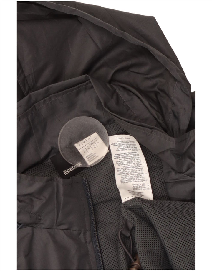 REEBOK Mens Hooded Rain Jacket UK 38 Medium Grey Colourblock Polyester