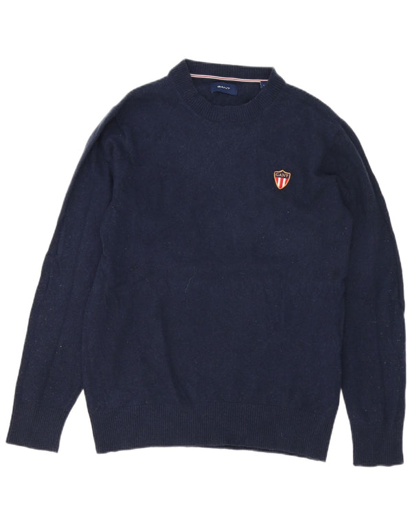 Gant Mens Crew Neck Jumper Sweater Small Navy Blue Lambswool