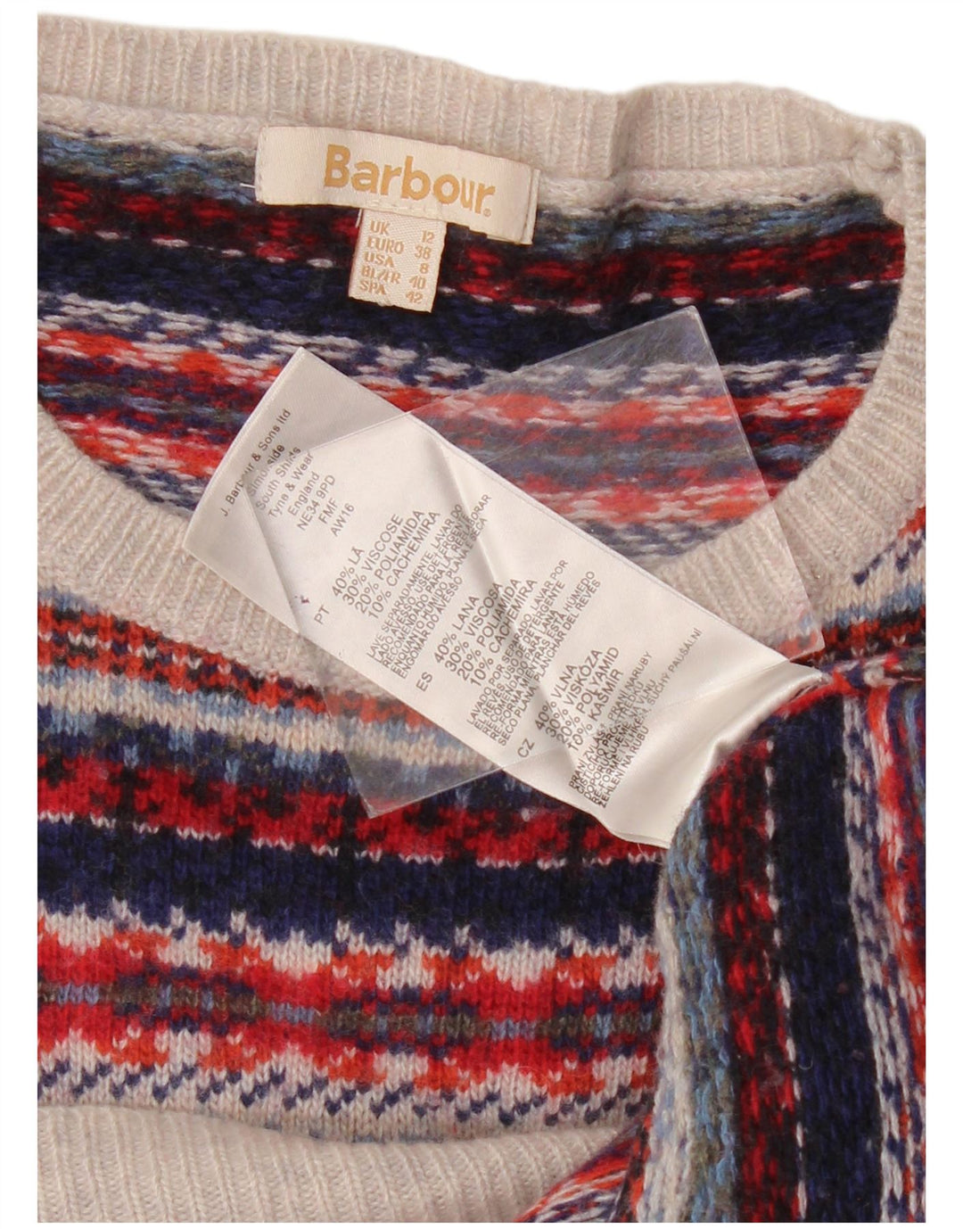 Maglione maglione girocollo da donna Barbour UK 12 medio multicolore