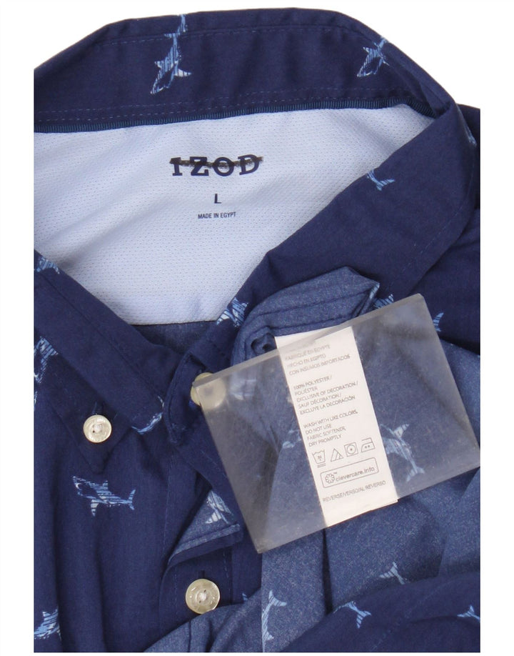 Izod Mens Abstract Pattern Short Sleeve Shirt Large Blue Polyester