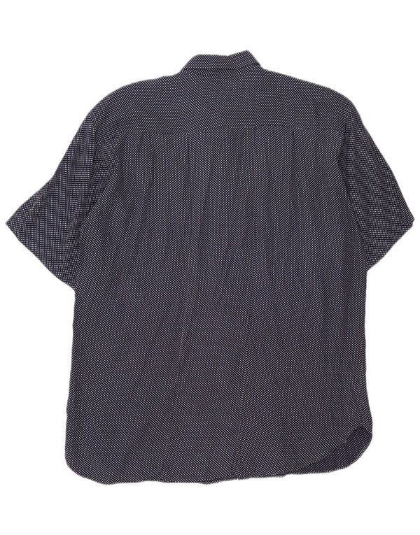 Vintage Herren Kurzarmhemd Medium Marineblau gefleckte Viskose