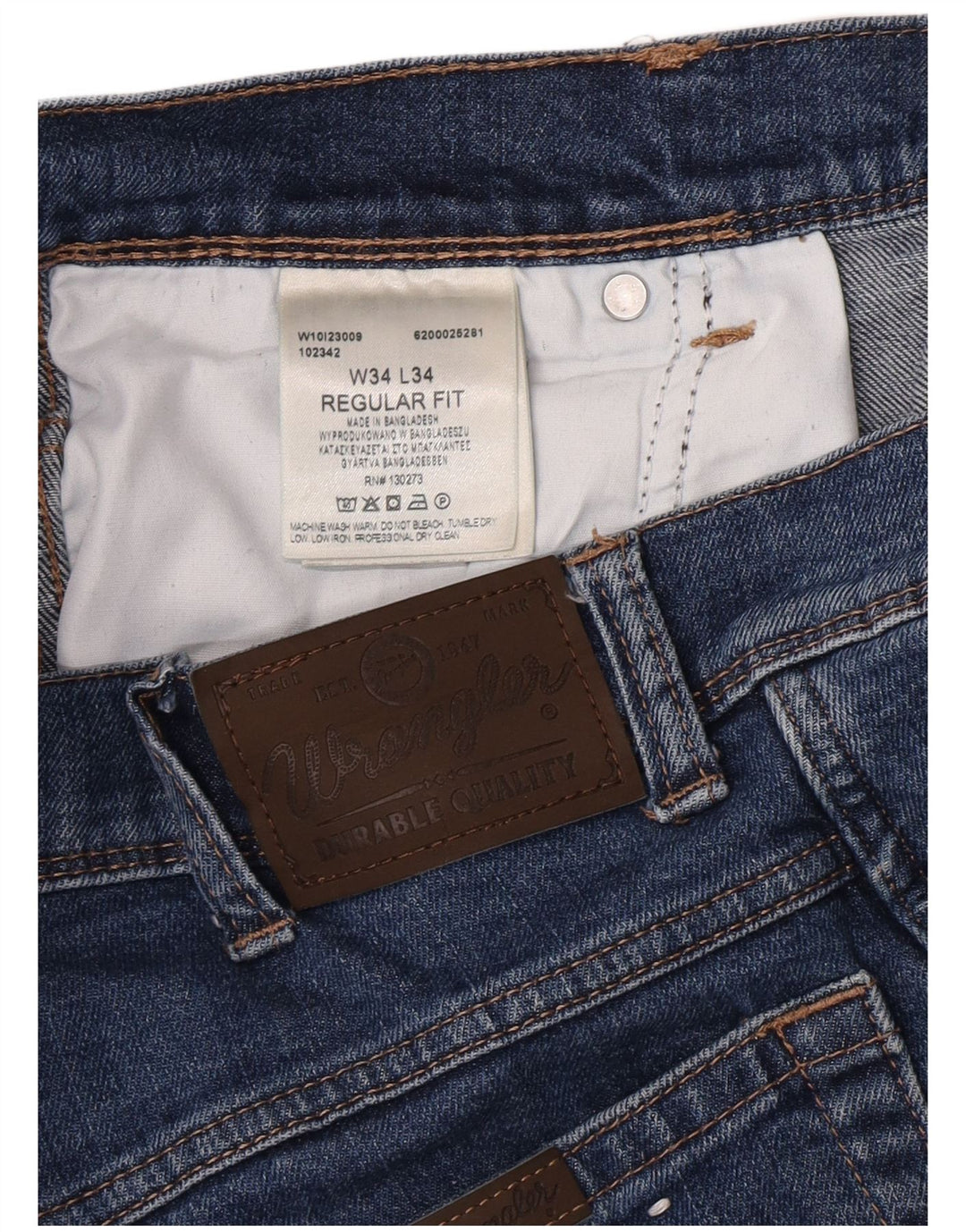Wrangler Mens Regular Fit Straight Jeans W34 L34 Blue Cotton