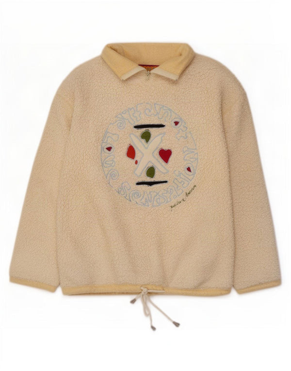 Felpa da uomo vintage con vestibilità ampia e collo con zip, in pile, giallo medio