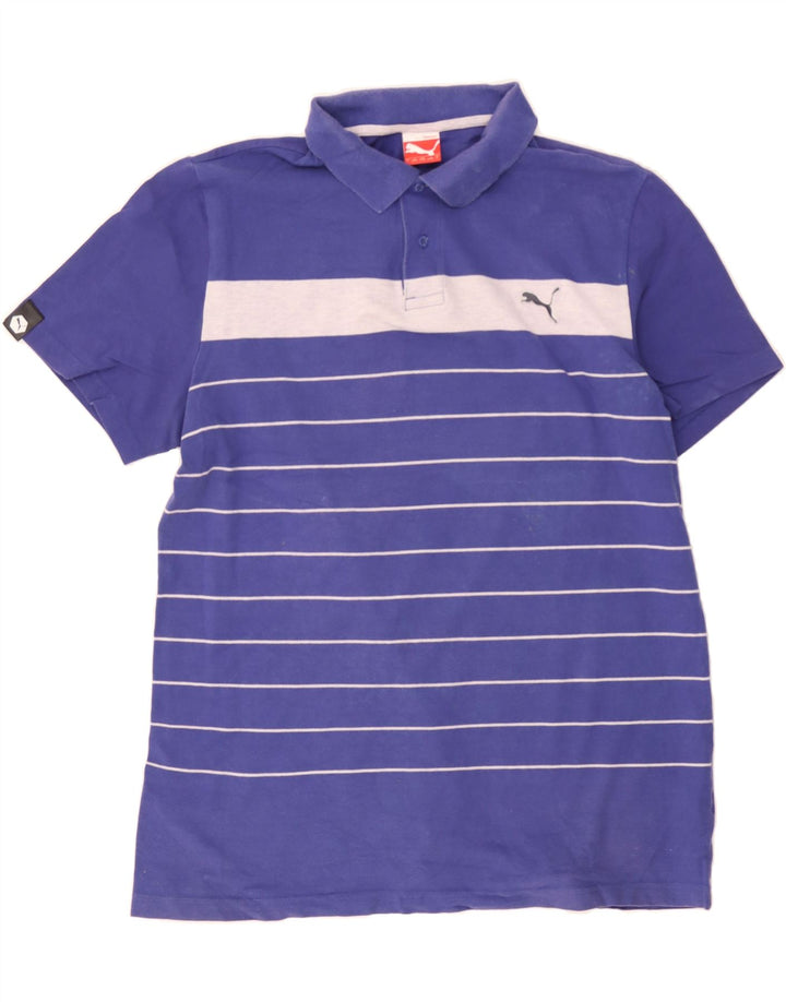 PUMA Mens Polo Shirt Large Navy Blue Striped Cotton Vintage Puma and Second-Hand Puma from Messina Hembry 