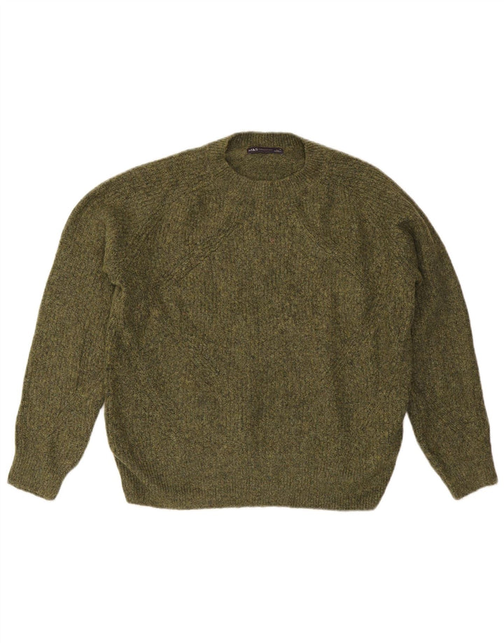 Marks & Spencer Womens Crew Neck Jumper Sweater UK 14 Medium Khaki Acrylic