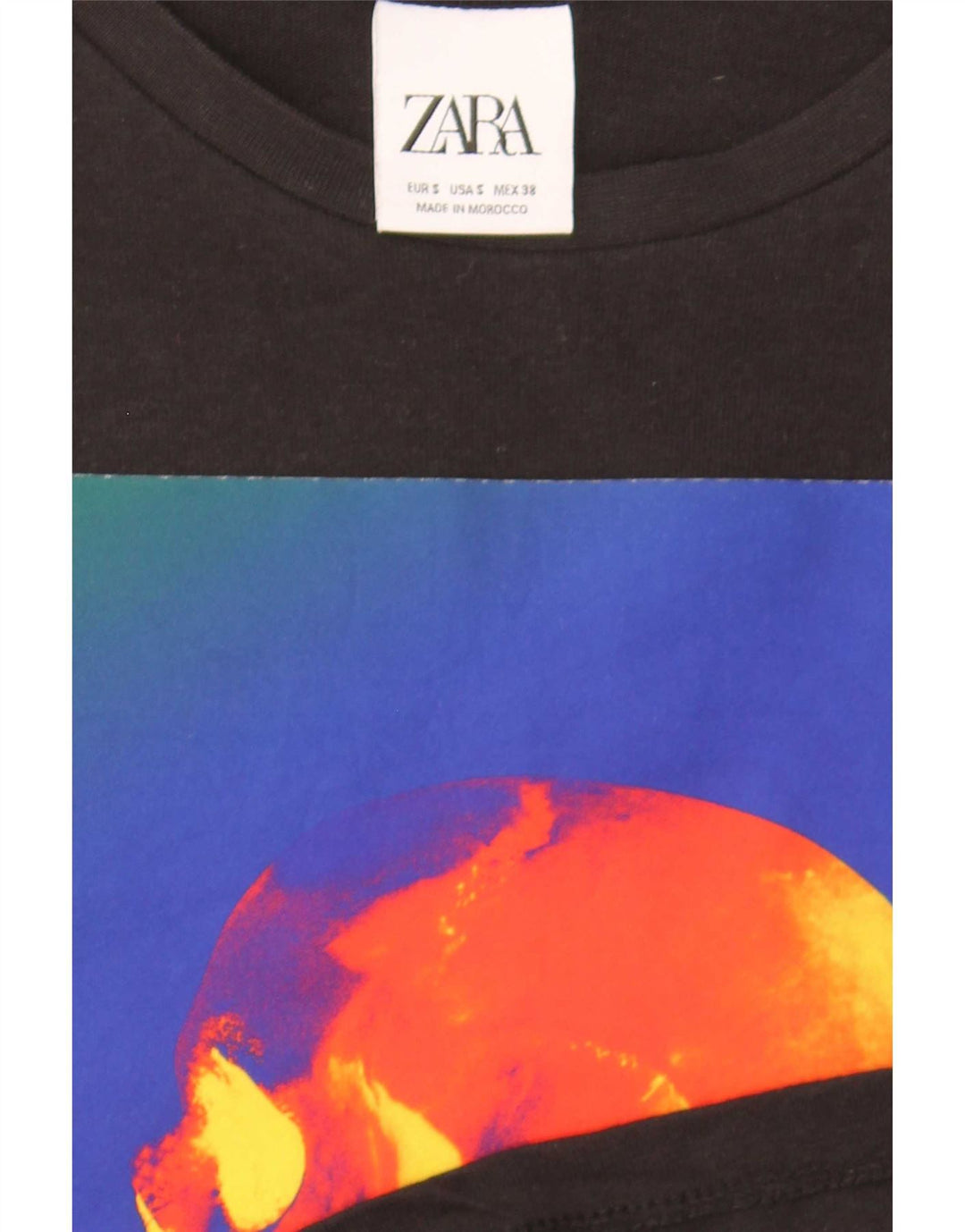 Zara Mens Graphic T-Shirt Top Small Black