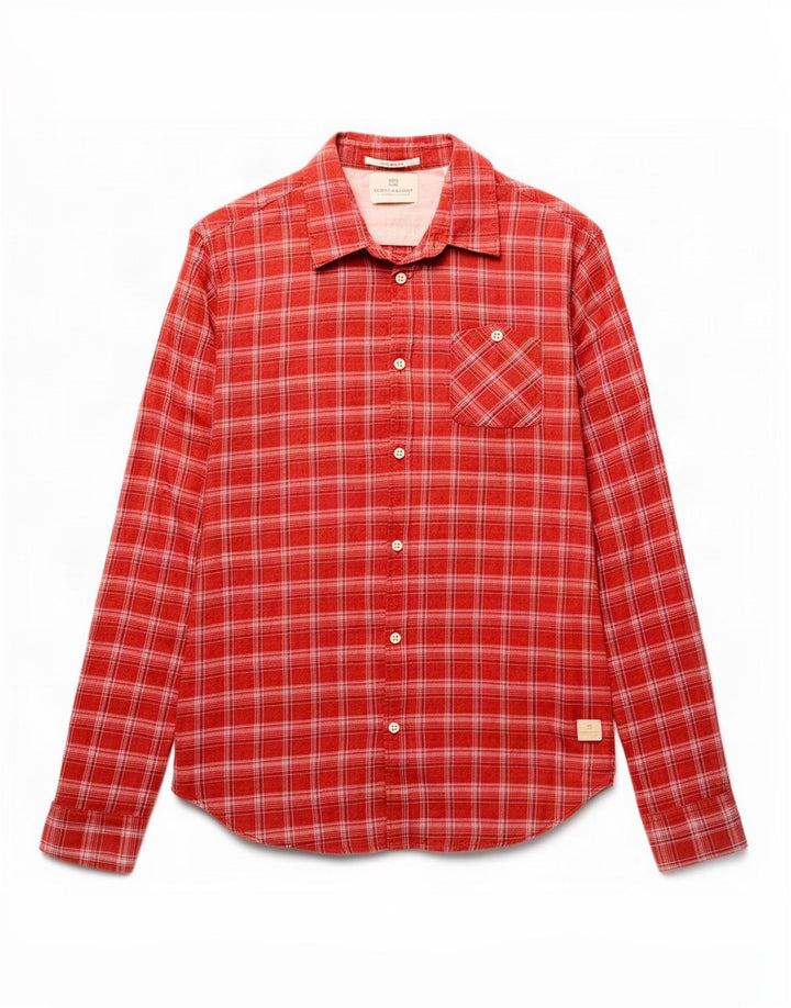 Camisa masculina Scotch & Soda de algodão xadrez vermelho médio