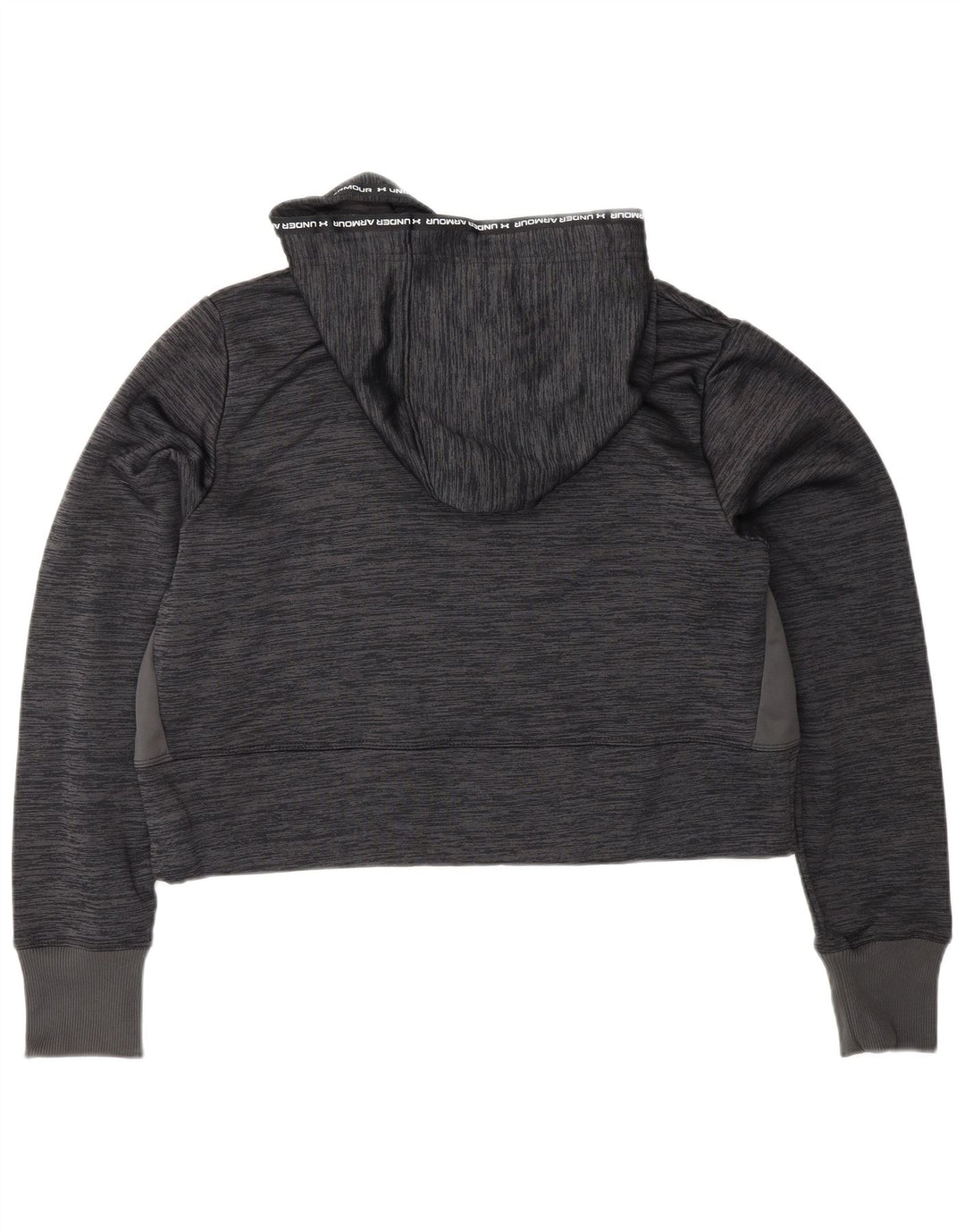 UNDER ARMOUR Womens Crop Hoodie Jumper UK 14 Medium Grey Flecked Polyester