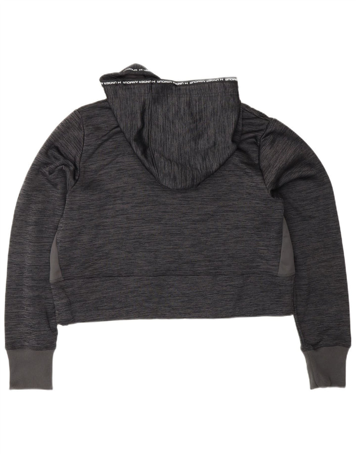 UNDER ARMOUR Womens Crop Hoodie Jumper UK 14 Medium Grey Flecked Polyester