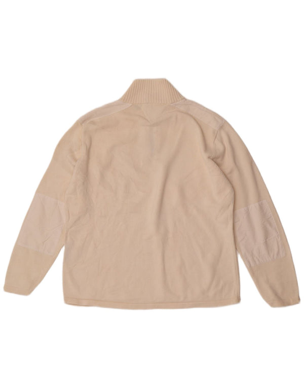 Vintage hombres zip cuello jumper suéter XL de algodón blanco
