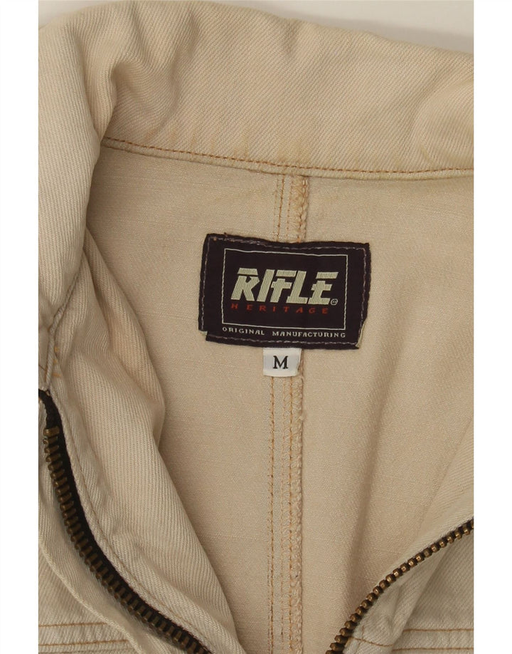 Rifle Womens Crop Denim Jacket UK 12 Medium Beige Cotton