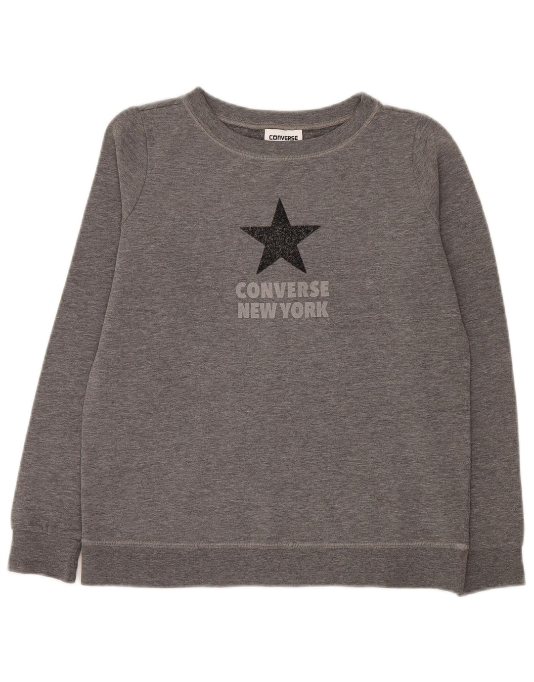 Converse Womens Graphic Oversized Sweatshirt Pullover UK 6 XS Grau meliert