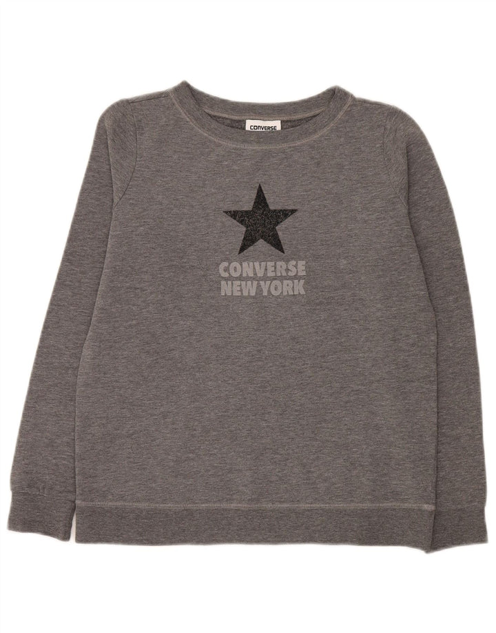 Converse Womens Graphic Oversized Sweatshirt Pullover UK 6 XS Grau meliert