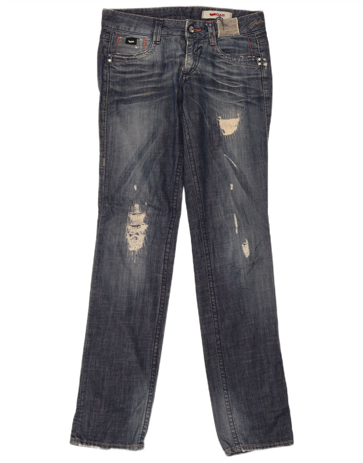 Gas Womens Distressed Straight Jeans W27 L34 Blue Cotton