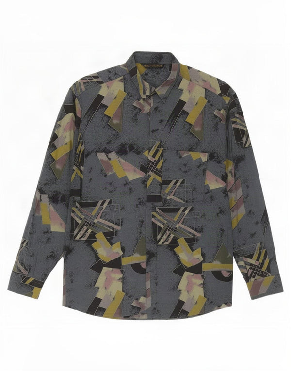 Camisa vintage para hombre grande viscosa geométrica azul marino