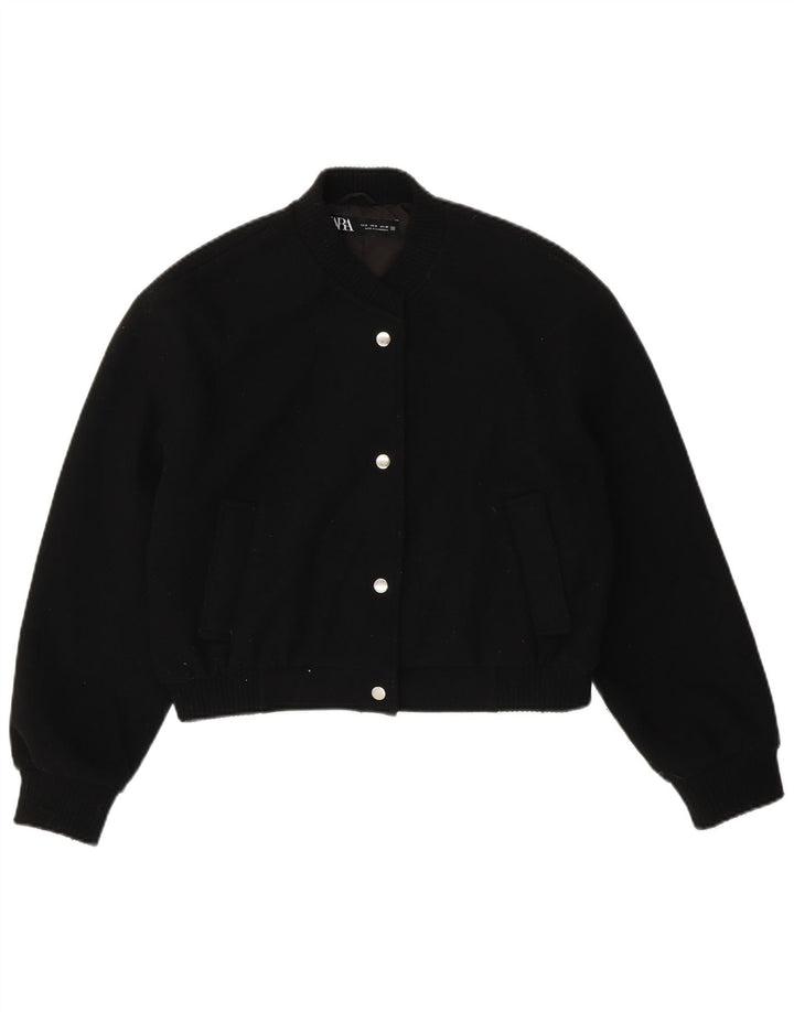 ZARA Womens Oversized Crop Bomber Jacket UK 10 Small Black Polyester