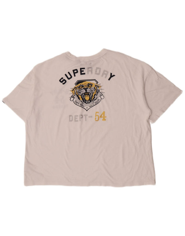 Superdry Womens Crop Oversized Graphic T-Shirt Top UK 16 Large White Cotton
