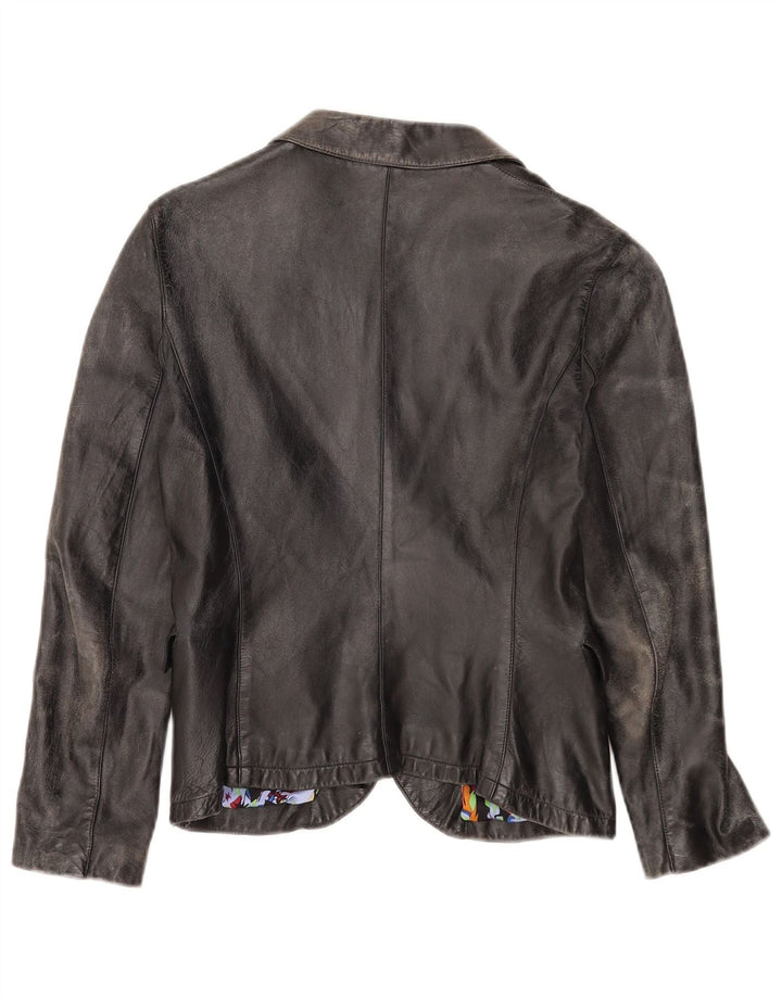 Santacroce Dame 2-knaps Læder Blazer Jacket UK 10 Small Black