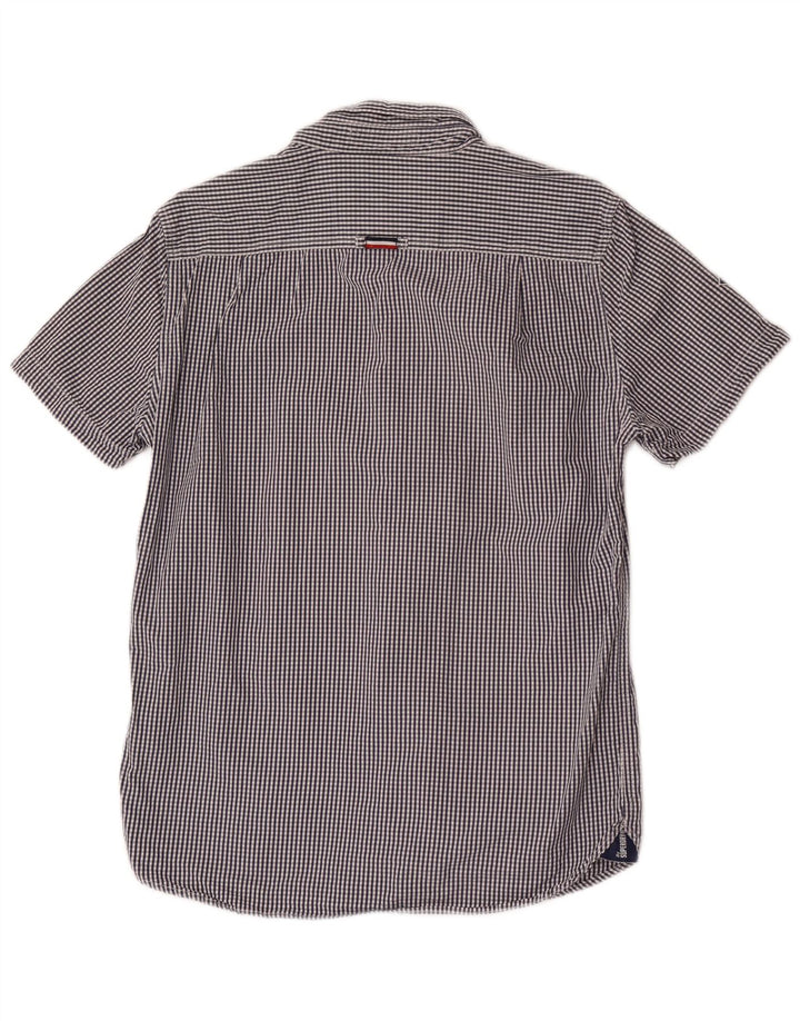 Superdry Mens Short Sleeve Shirt Large Navy Blue Gingham Cotton