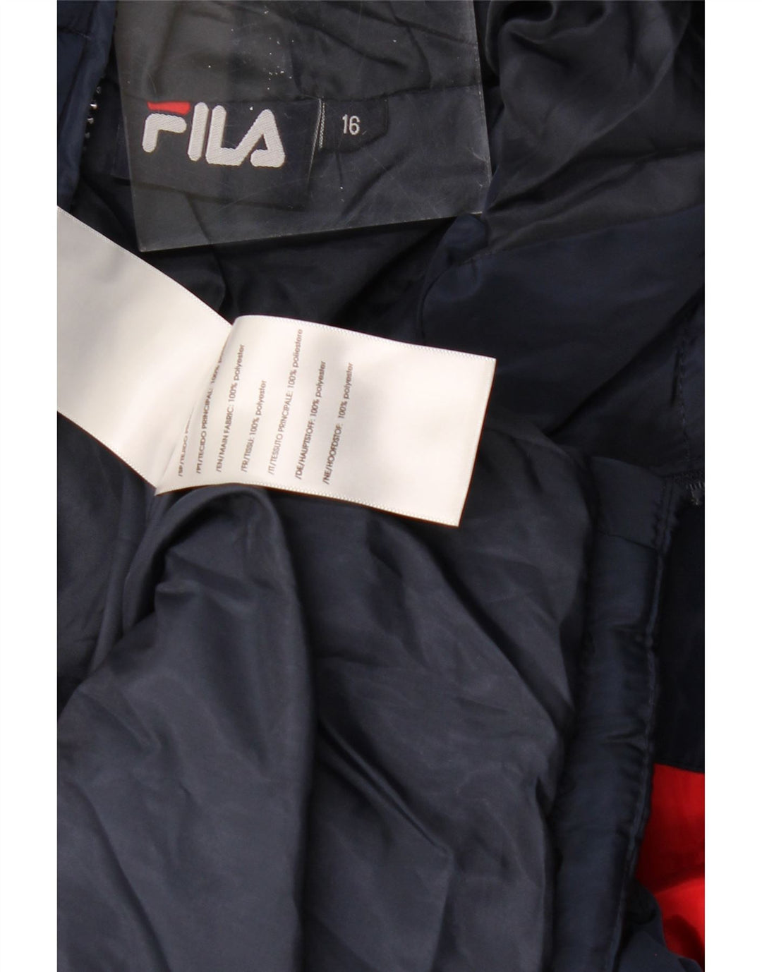 FILA Boys Hooded Padded Jacket 15-16 Years Navy Blue Colourblock Polyester