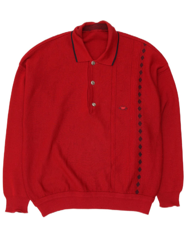 Vintage herre polo hals sweater medium rød geometrisk