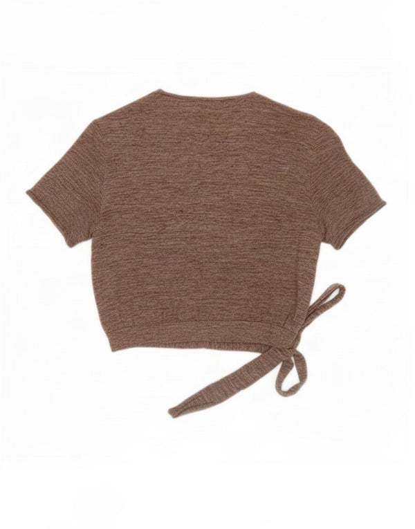 Zara Womens Wrap Short Sleeve Cardigan Top UK 14 Large Beige Moucheté