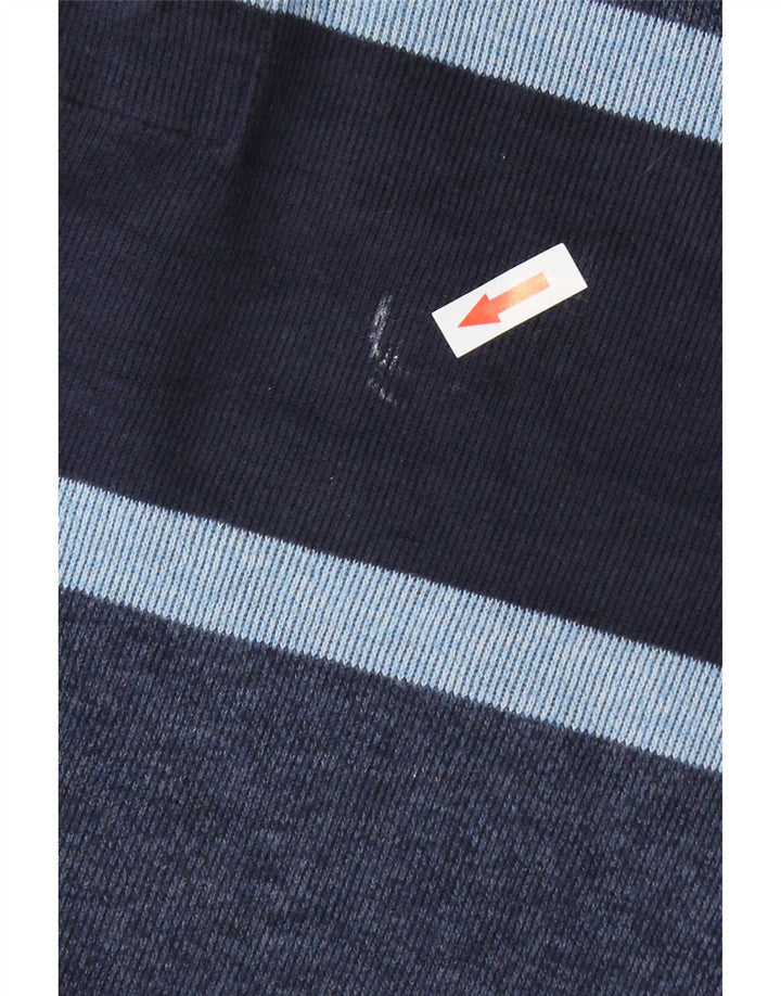 Marks & Spencer Mens Long Sleeve Rugby Polo Shirt Medium Navy Blue Striped
