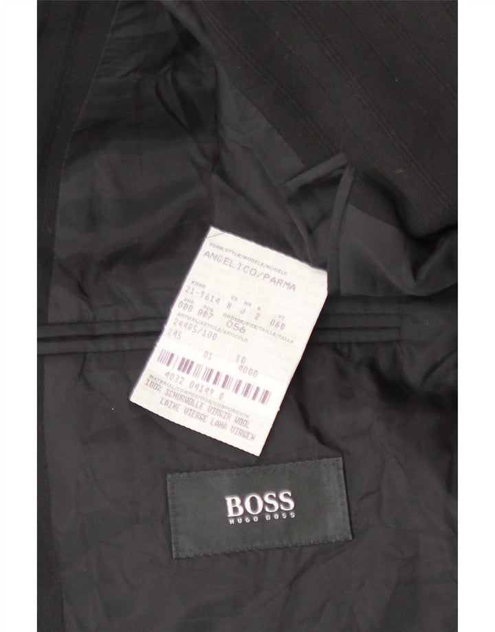 Мужской пиджак Hugo Boss на 3 пуговицах EU 56 3XL, черная полосатая шерсть