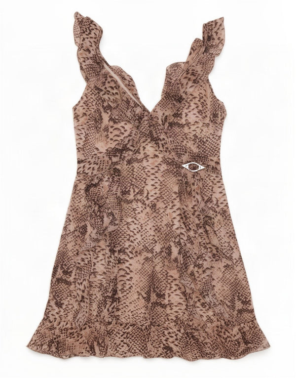 Abito Impero Smanicato Donna Liu Jo IT 46 Large Beige Stampa Animalier