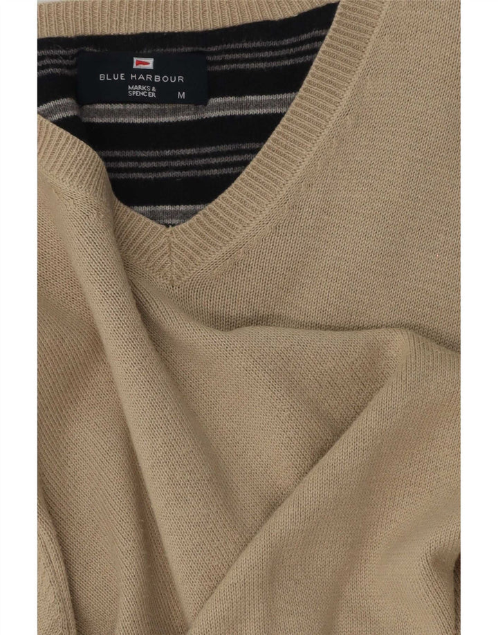 Marks & Spencer Herren Blue Harbor V-Ausschnitt Pullover Pullover Mittelbeige