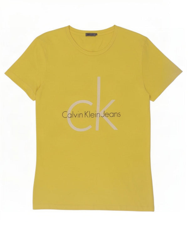 Calvin Klein Jeans Mens Graphic T-Shirt Top Medium Yellow Cotton