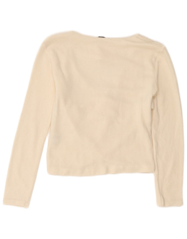 Zara Womens Crop Langærmet Bluse Top UK 10 Small Off White Viscose