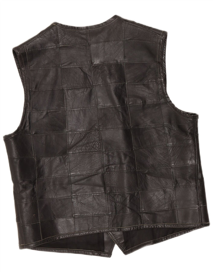 Vintage Mens Leather Waistcoat Small Black