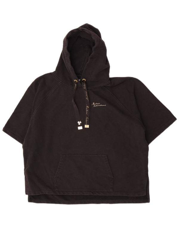 Barbour Womens Short Sleeve Oversized Hoodie Jumper UK 14 Large Black