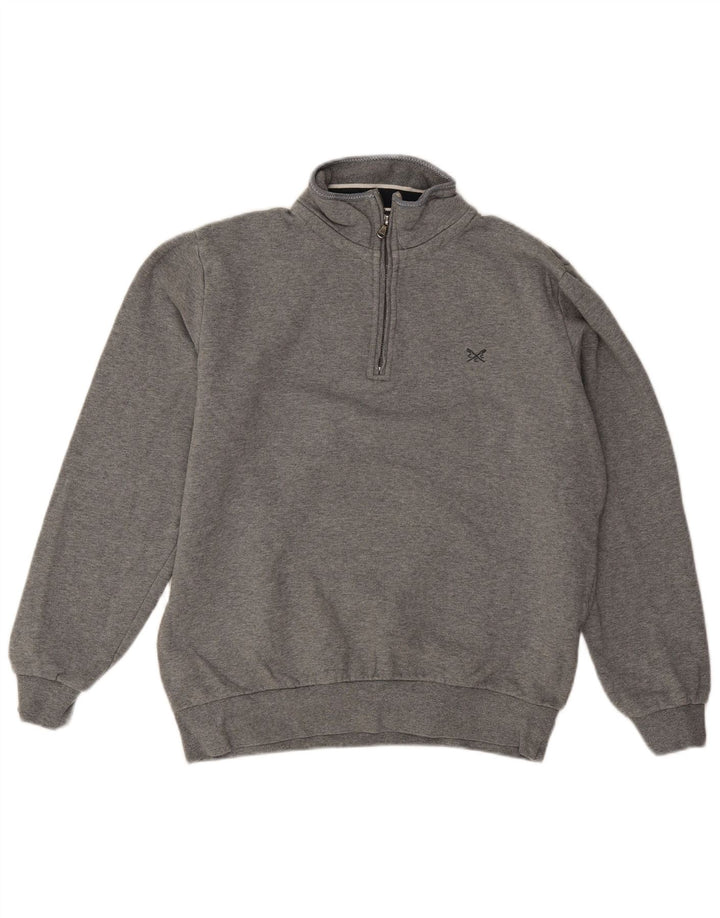 Crew Clothing Herren-Sweatshirt mit Reißverschluss am Hals, mittelgraue Baumwolle