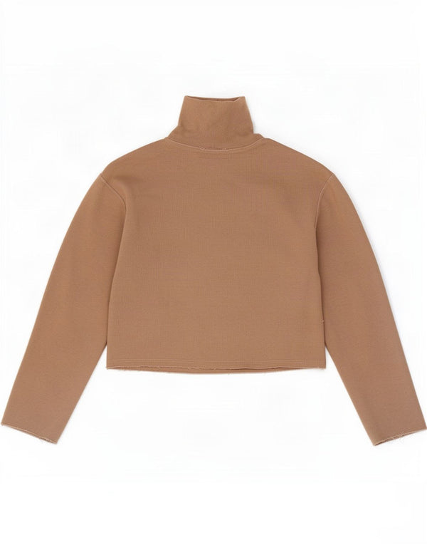 Zara Womens Crop Top Long Sleeve UK 10 Small Beige Cotton