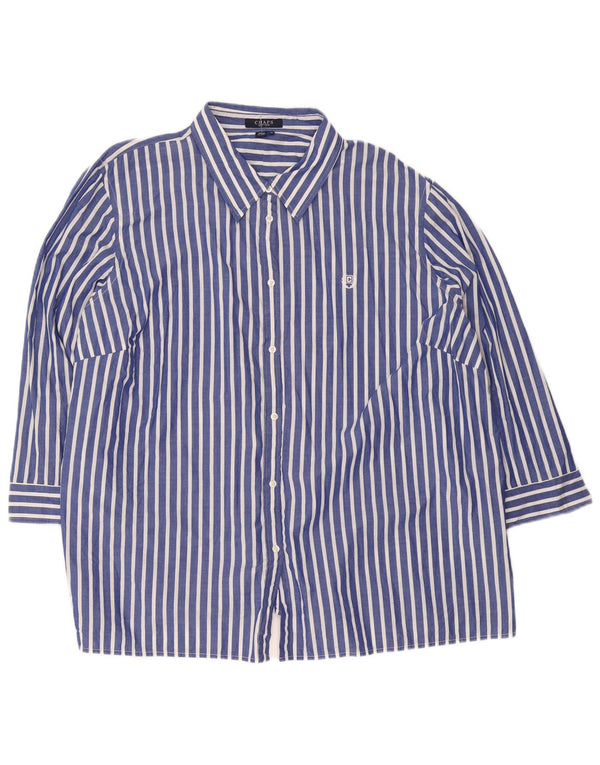 Camisa feminina de manga 3/4 Chaps UK 22 3XL algodão listrado azul