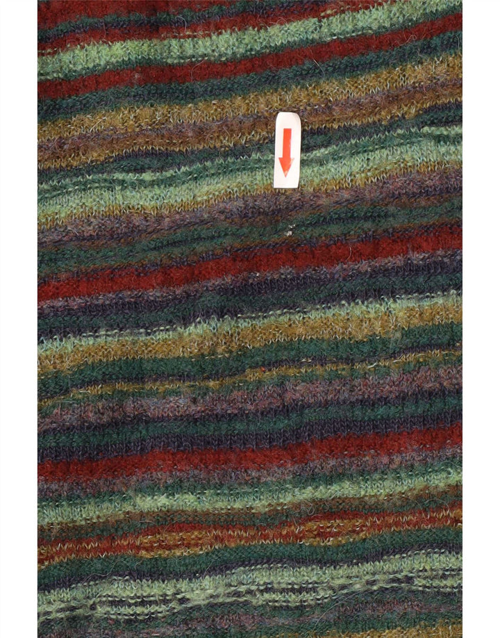 Vintage Mens V-Neck Jumper Sweater Large Green Striped Wool