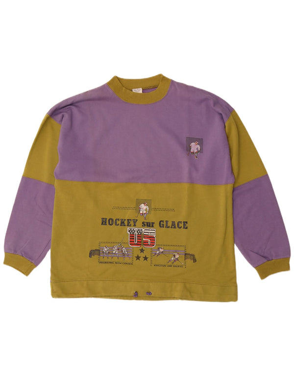 Tom Tino Mens USA Graphic Sweatshirt Jumper Large Purple Colourblock Cotton