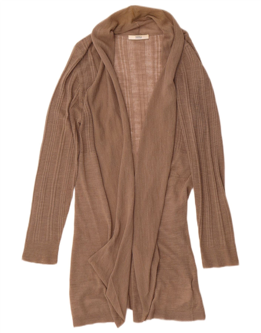 Marks & Spencer Damen Longline Open Cardigan Pullover UK 14 Mittelbraun