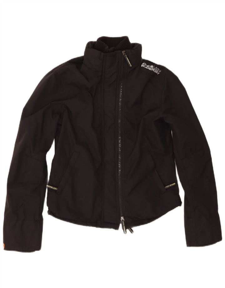 SUPERDRY Womens Rain Jacket UK 14 Medium Black Nylon