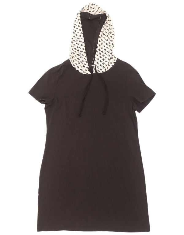 Dkny Womens Graphic Hooded T-Shirt Dress UK 18 XL Black Colourblock Cotton