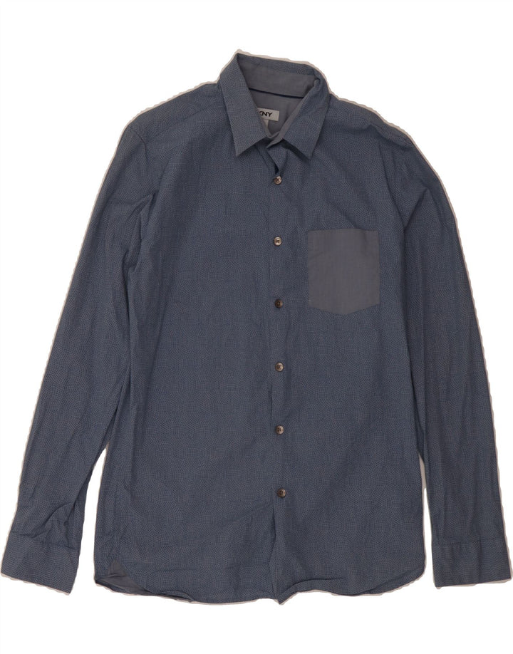 DKNY Mens Shirt Small Navy Blue Spotted Cotton Vintage Dkny and Second-Hand Dkny from Messina Hembry 