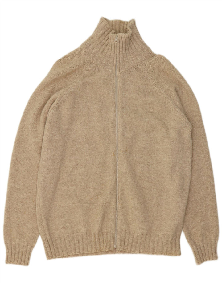 Zara Mens Cardigan Sweater Large Beige Wool